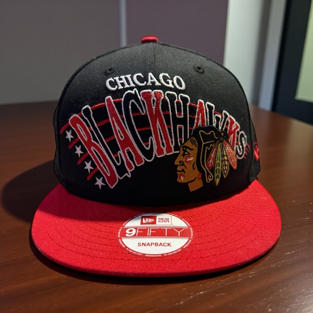 New Era Black and Red Chicago Blackhawks Snapback Hat